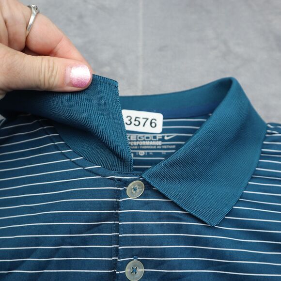 Nike Golf Polo Shirt Mens XL Blue Striped Stretch Lightweight Hike Fish - Picture 6 of 16